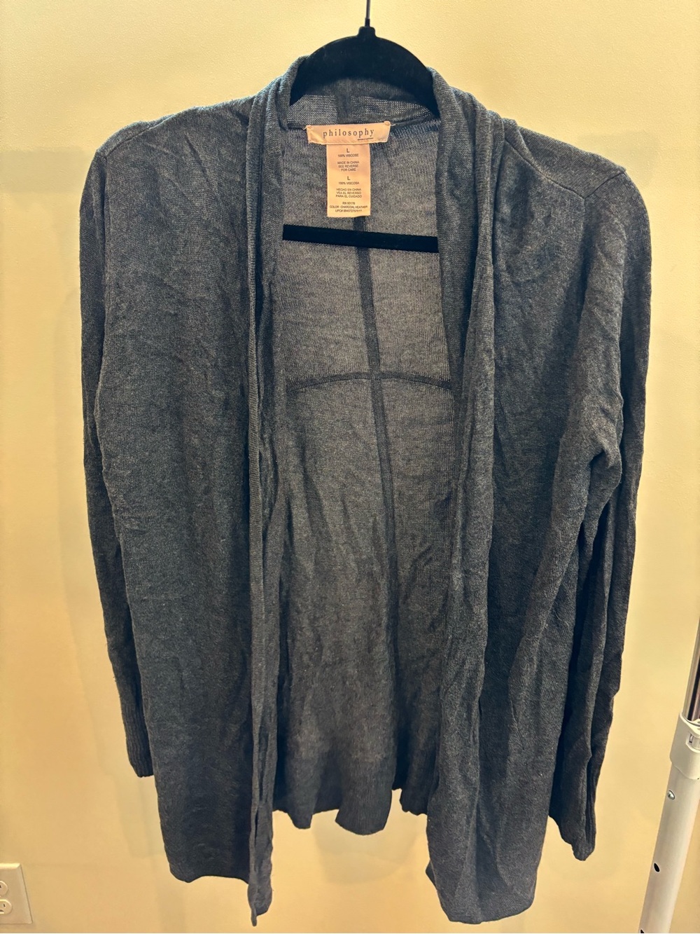 Philosophy Open-Front Charcoal Gray Draped Women's Cardigan